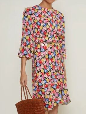 Rixo Floral Long-Sleeve Pink Mini Dress with Tie Back